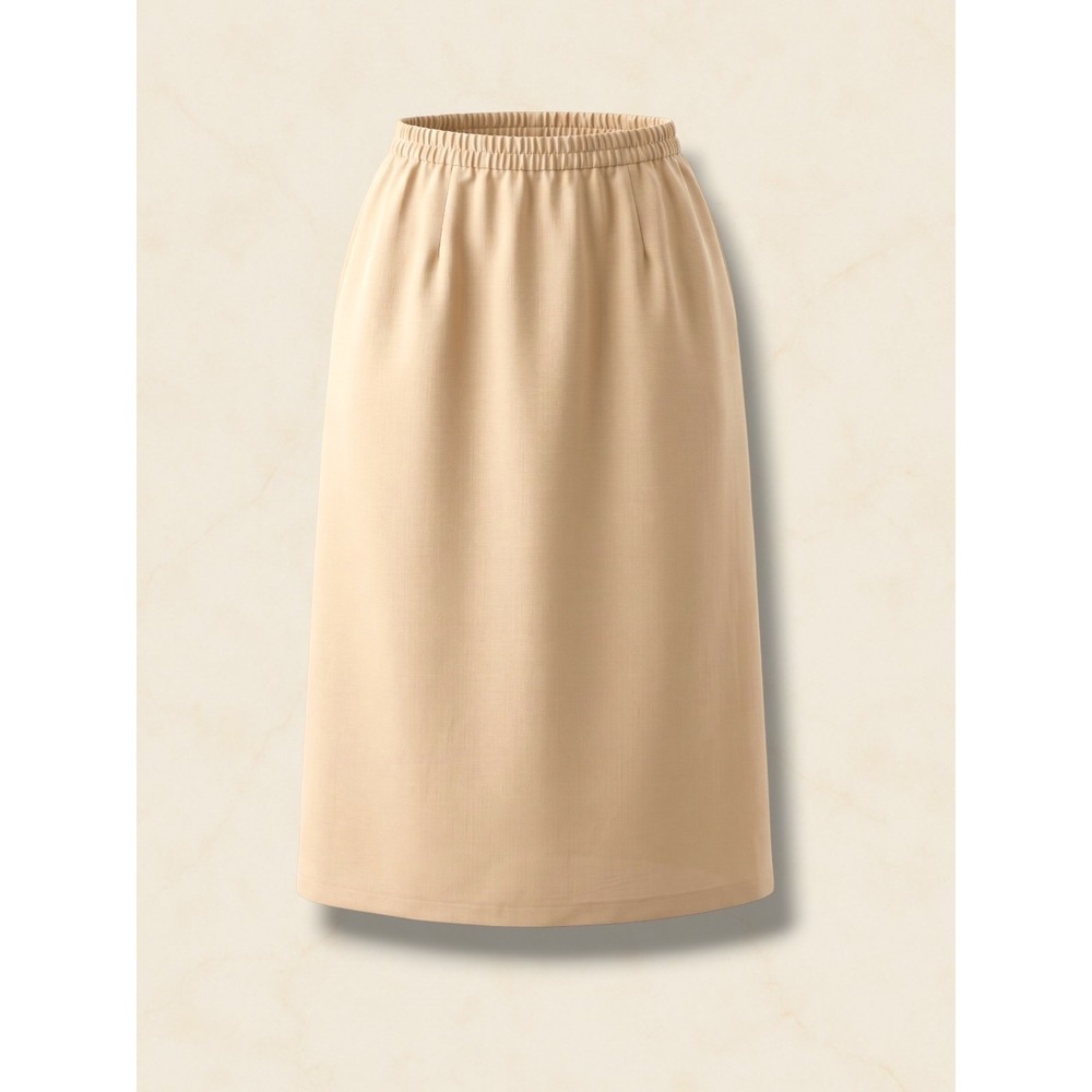 Lino USA Tan Beige 100% Linen Midi Skirt XL Elastic Waist Straight Pencil Skirt